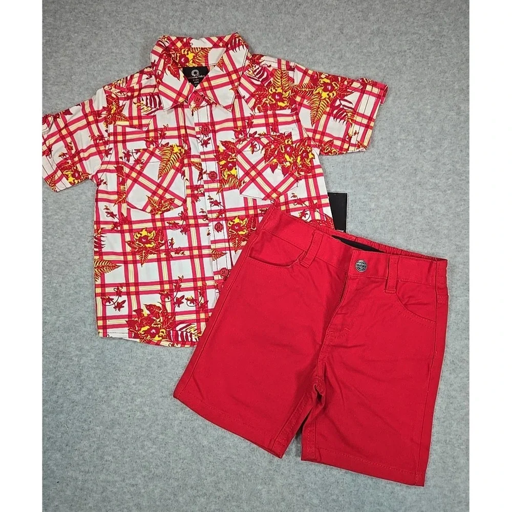 Akademiks Boys Size 18 month Outfit Button‎ Up Shirt Shorts Set Floral Print NWT